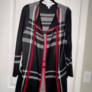 Charter Club Plaid Cardigan in Black, Gray, and Red
